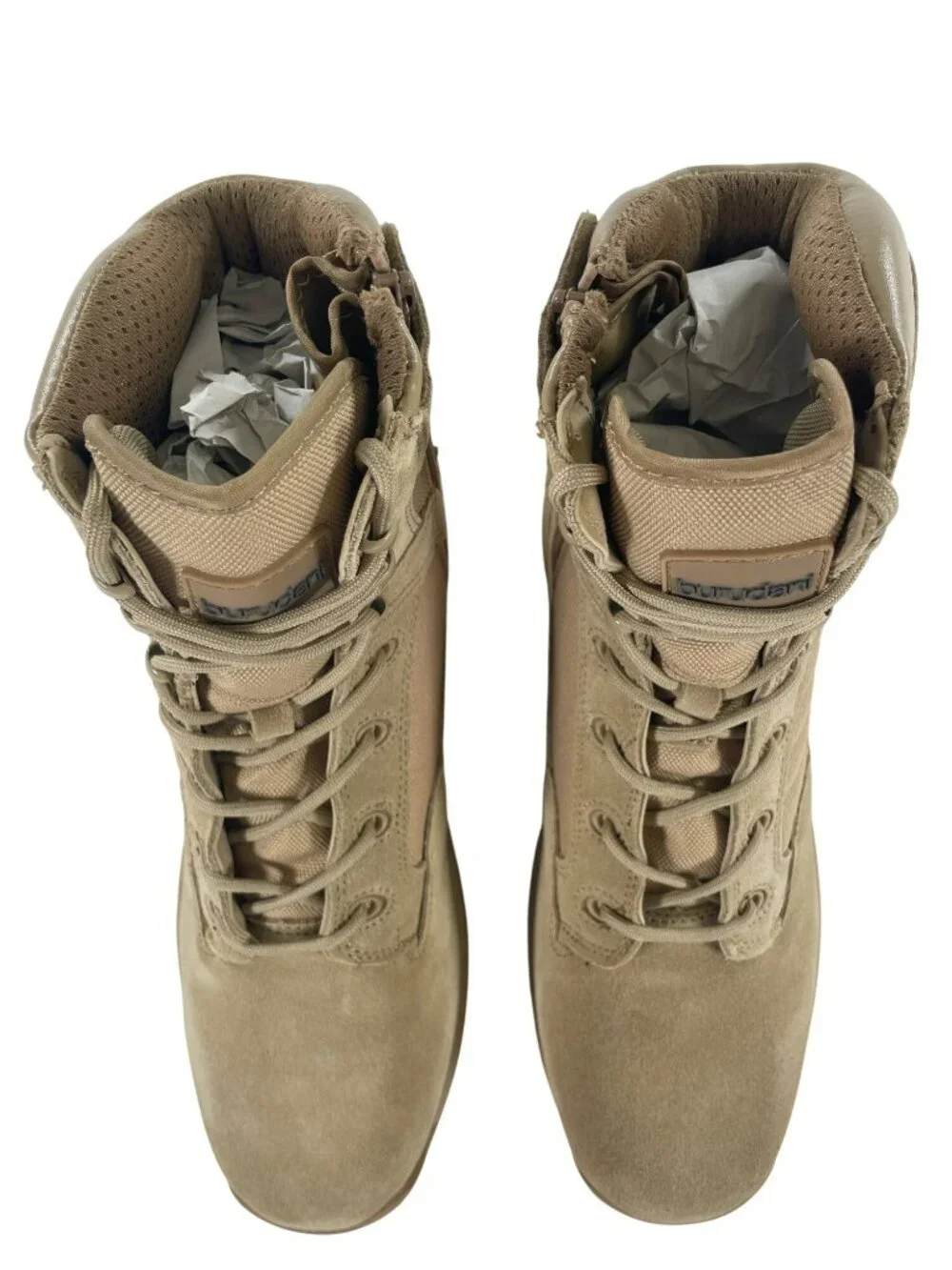 BURUDANI Military Tactical Boots Side Zip Leather Combat Boots Sand Men's Sz 12